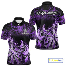 Load image into Gallery viewer, Black And Purple Dartboard Tribal Flame Darts Polo &amp; 1/4 Zip For Men Custom Darts Team Jersey TDM6014