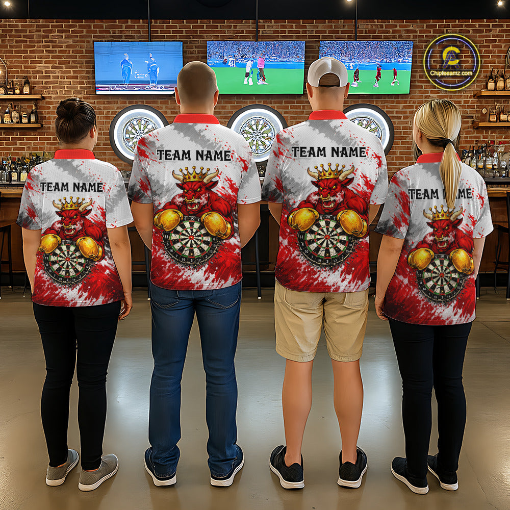 Personalized Black And Red Grunge Bull Darts Shirt For Men Custom Darts Jersey Team Polo & 1/4 Zip TDM5648