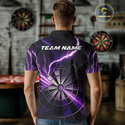 Personalized Purple Lightning Mens Dart Shirts Custom Glowing Darts Team Jersey Polo & 1/4 Zip TDM5159
