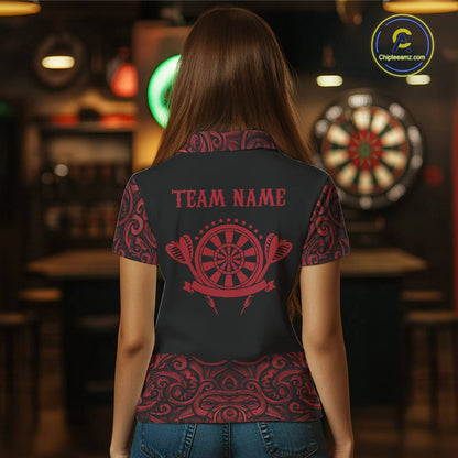 Black And Red Custom Tribal Darts Shirt For Women, Personalized Darts Jersey Team Polo & Quarter Zip TDM5391