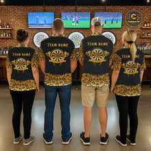 Load image into Gallery viewer, Black And Gold Custom Tribal Darts Shirt For Men, Personalized Darts Jersey Team Polo &amp; Quarter Zip TDM5392
