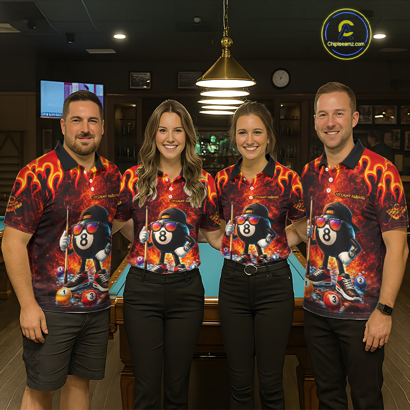Funny 8 Ball Pool Flaming Billiard Shirt For Women Custom Billiard Team Jersey Polo & 1/4 Zip TDM5900