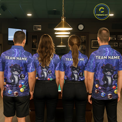 Purple Funny Cat Lightning Billiard Shirt For Men Custom 8 Ball Pool Team Jersey Polo & 1/4 Zip TDM5912