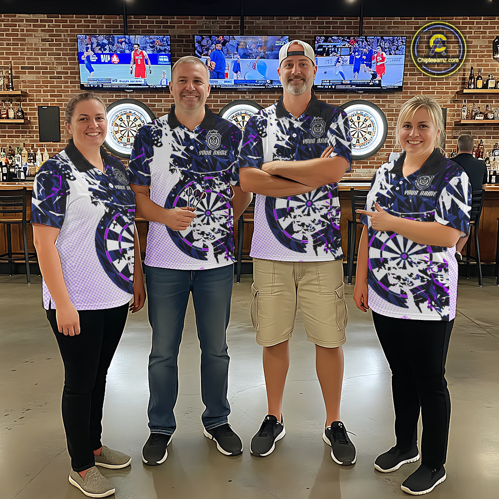 Personalized Paint Splash Darts Shirt For Men Custom Darts Jersey Team Polo & 1/4 Zip |Purple TDM6064