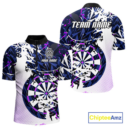 Personalized Paint Splash Darts Shirt For Men Custom Darts Jersey Team Polo & 1/4 Zip |Purple TDM6064