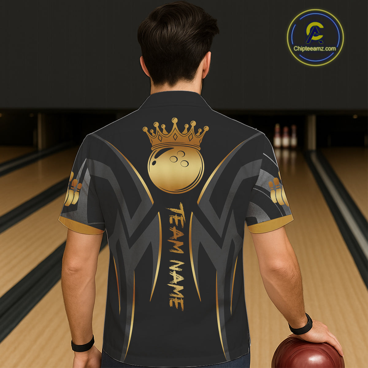 Black And Gold Bowling Crown Tribal Hawaiian Shirt For Women Custom Bowling Team Jersey Polo & 1/4 Zip TDM6086
