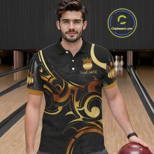 Load image into Gallery viewer, Black And Gold Custom Crown Tribal Bowling Shirt For Men, Bowling Team Jersey Polo &amp; 1/4 Zip TDM6086