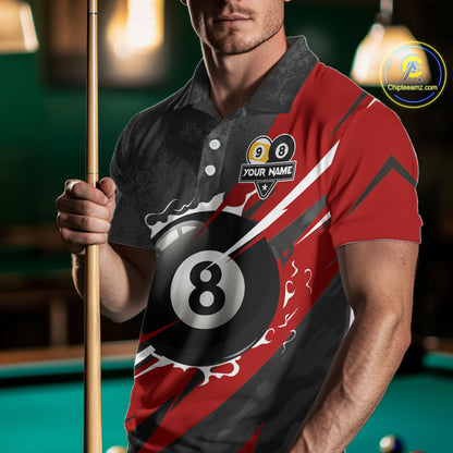 Black And Red 8 Ball & 9 Ball Billiard Shirt For Men Custom Pool Jersey, Billiard Team Shirts TDM5019