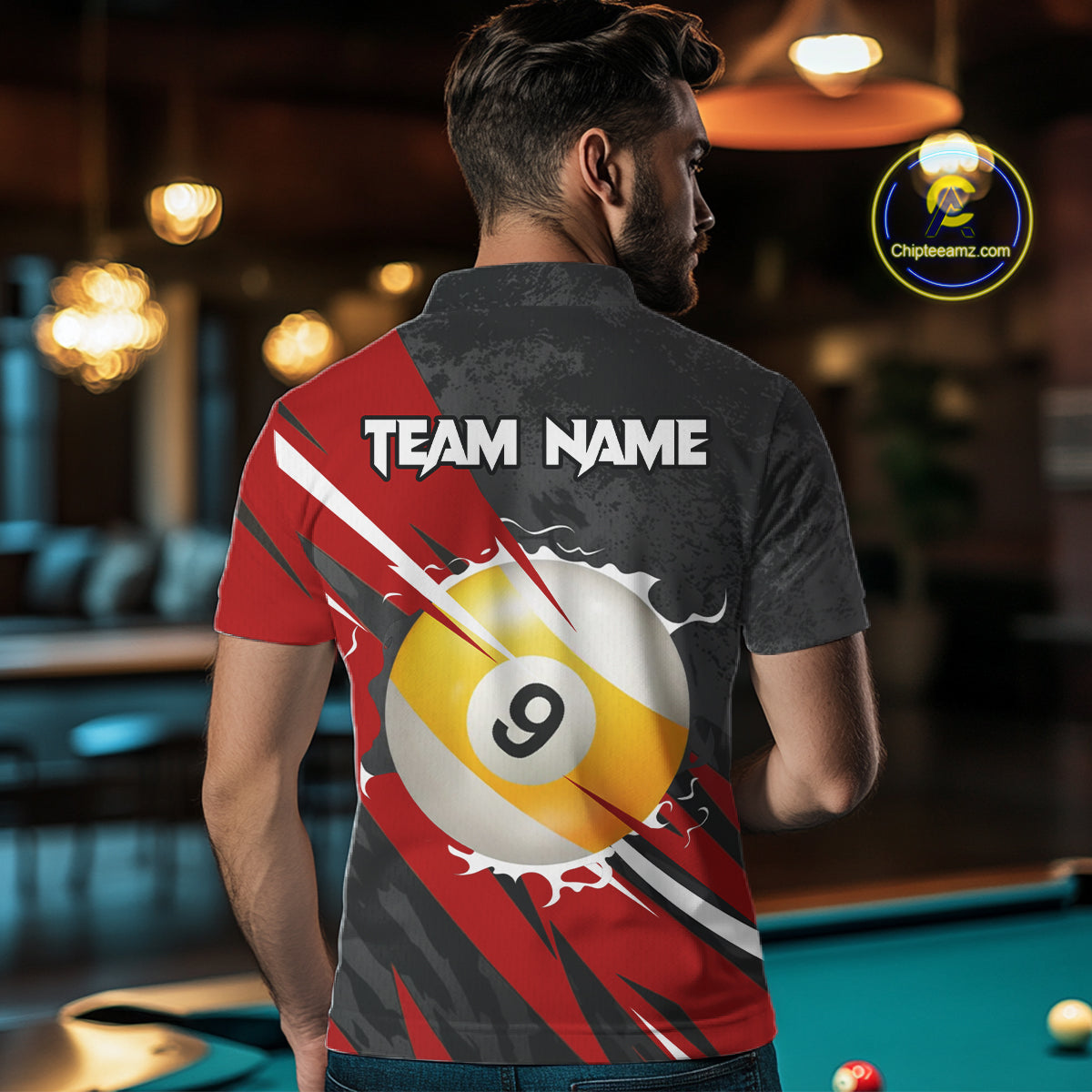 Black And Red 8 Ball & 9 Ball Billiard Shirt For Men Custom Pool Jersey, Billiard Team Shirts TDM5019