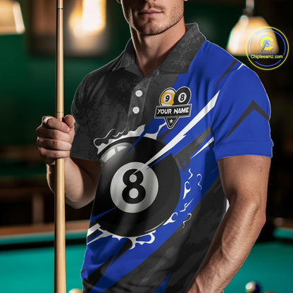 Black And Blue 8 Ball & 9 Ball Billiard Shirt For Men Custom Pool Jersey, Billiard Team Shirts TDM5020