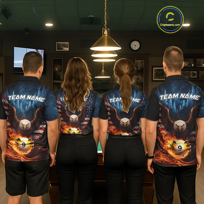 American Flag Eagle 8 Ball & 9 Ball Flame Billiard Shirt For Women Custom Patriotic Billiard Jersey TDM5755