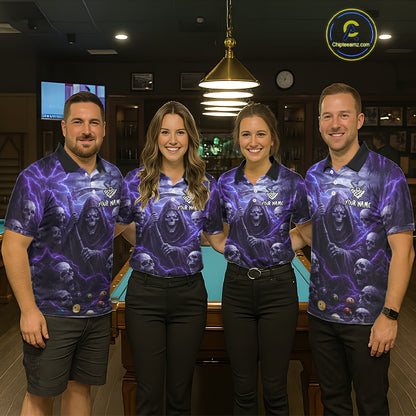 Purple Grim Reaper Lightning Billiard Shirt For Women Custom Skull Pool Team Jersey Polo & 1/4 Zip TDM5964