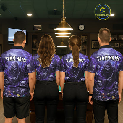 Purple Grim Reaper Lightning Billiard Shirt For Women Custom Skull Pool Team Jersey Polo & 1/4 Zip TDM5964