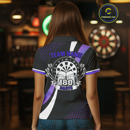 Funny Black And Purple 180 Darts Shirt For Women Custom Dartboard Jersey Team Polo & Quarter Zip TDM5090