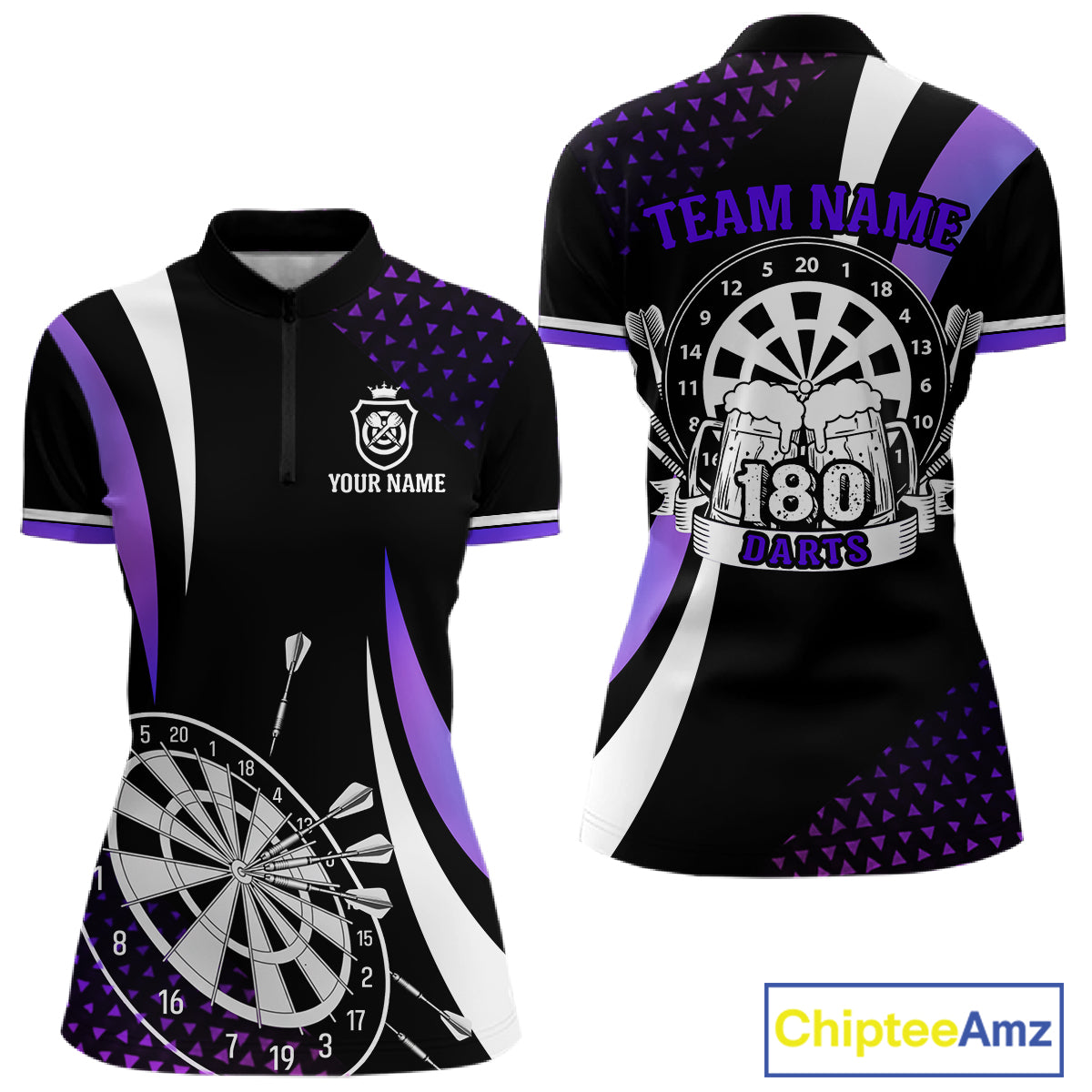 Funny Black And Purple 180 Darts Shirt For Women Custom Dartboard Jersey Team Polo & Quarter Zip TDM5090