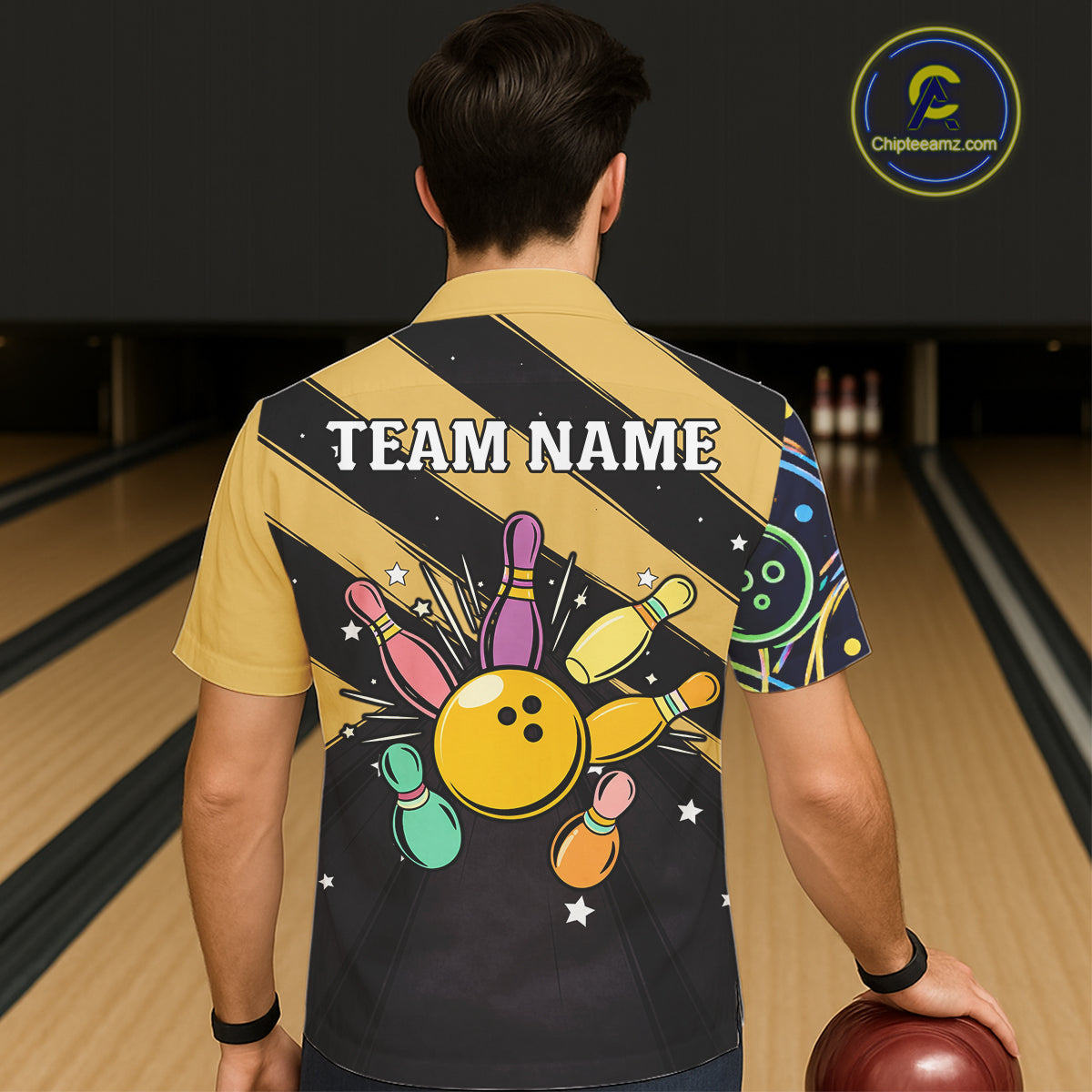 Personalized Funny Neon Bowling Hawaiian Shirt For Women Custom Retro Bowling Team Jersey |Yellow TDM6186