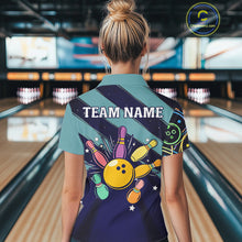 Load image into Gallery viewer, Personalized Funny Neon Bowing Shirt For Women, Retro Bowling Team Jersey Polo &amp; 1/4 Zip | Teal TDM6187