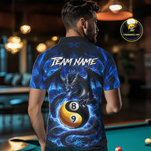 Load image into Gallery viewer, Blue 8 Ball &amp; 9 Ball Fire Yin And Yang Dragon Billiard Shirt For Men Custom Pool Team Jersey TDM5841