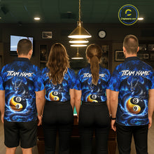 Load image into Gallery viewer, Blue 8 Ball &amp; 9 Ball Fire Yin And Yang Dragon Billiard Shirt For Men Custom Pool Team Jersey TDM5841