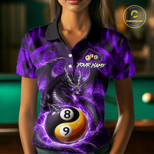 Load image into Gallery viewer, Purple 8 Ball &amp; 9 Ball Fire Yin And Yang Dragon Billiard Shirt For Women Custom Pool Team Jersey TDM5843