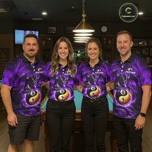 Load image into Gallery viewer, Purple 8 Ball &amp; 9 Ball Fire Yin And Yang Dragon Billiard Shirt For Women Custom Pool Team Jersey TDM5843
