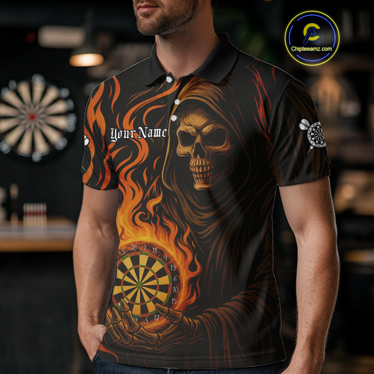 Personalized Flaming Grim Reaper Darts Shirt For Men Custom Dart Jersey Funny Halloween Dart Gift TDM4909