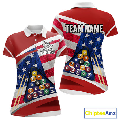Personalized American Flag Billiard Shirt For Women Custom Patriotic Pool Team Jersey Polo & 1/4 Zip TDM5610