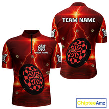 Load image into Gallery viewer, Personalized Dartboard Thunder Lightning Red Darts Shirt For Men Custom Glowing Darts Team Jersey TDM4919