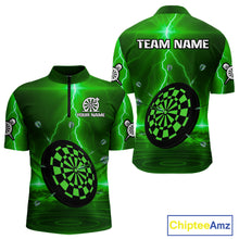 Load image into Gallery viewer, Personalized Dartboard Thunder Lightning Green Darts Shirt For Men Custom Glowing Darts Jersey TDM4921