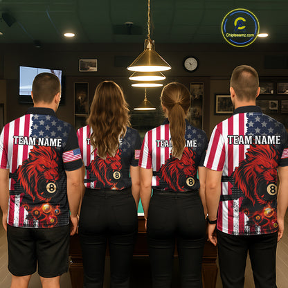 Personalized Lion American Flag Billiard Shirt For Women, 8 Ball Pool Team Jersey Polo & 1/4 Zip TDM5342