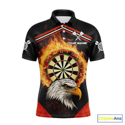Black And Red Flaming Dartboard Eagle Darts Shirt For Men Custom Darts Jersey Team Polo & 1/4 Zip TDM6007
