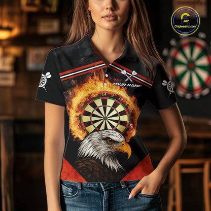 Black And Red Flaming Dartboard Eagle Darts Shirt For Women Custom Darts Jersey Team Polo & 1/4 Zip TDM6007