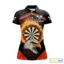 Load image into Gallery viewer, Black And Red Flaming Dartboard Eagle Darts Shirt For Women Custom Darts Jersey Team Polo &amp; 1/4 Zip TDM6007