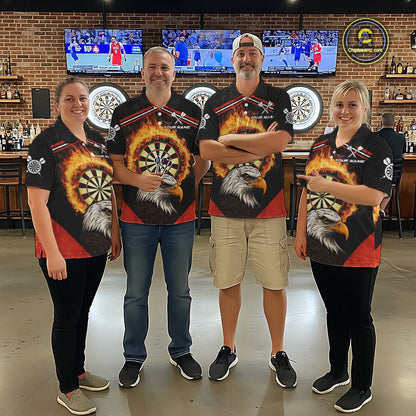 Black And Red Flaming Dartboard Eagle Darts Shirt For Women Custom Darts Jersey Team Polo & 1/4 Zip TDM6007
