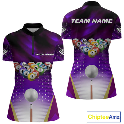 Purple Billiard Jersey For Women Custom Billiard Tournament Shirt, Pool Team Jersey Polo & 1/4 Zip TDM4932