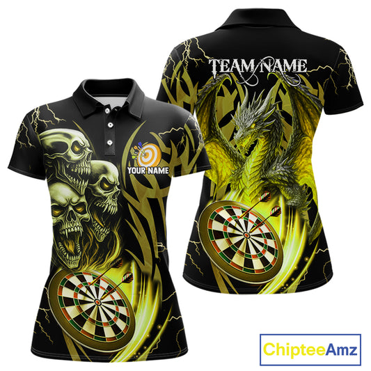 Personalized Skull & Dragon Darts Shirt For Women Custom Lightning Dartboard Team Jersey |Yellow TDM5651
