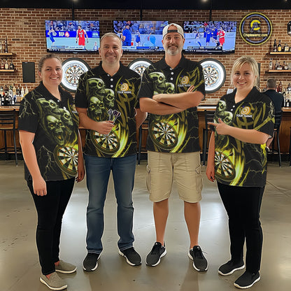 Personalized Skull & Dragon Darts Shirt For Men Custom Lightning Dartboard Team Jersey |Yellow TDM5651
