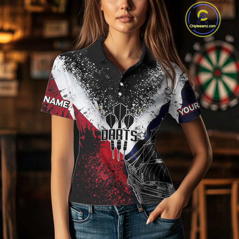 Custom Red And Blue Skull Dartboard Grunge Dart Shirts For Women Dart Team Jerseys NYN0076
