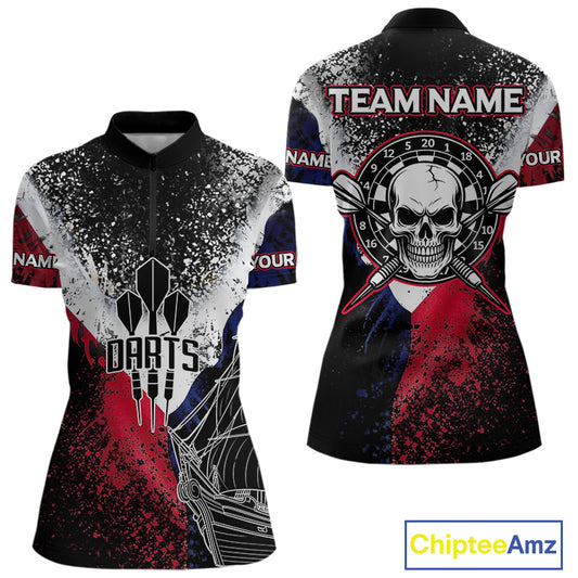 Custom Red And Blue Skull Dartboard Grunge Dart Shirts For Women Dart Team Jerseys NYN0076