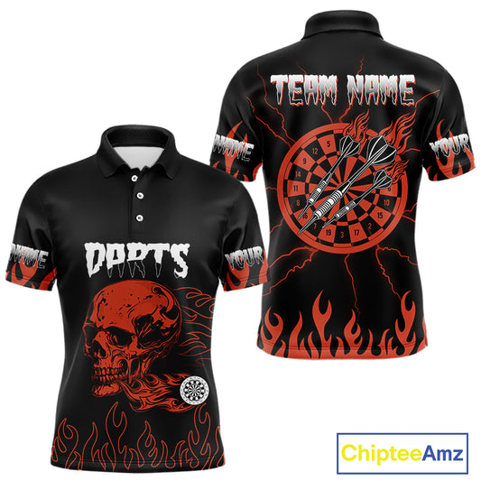 Custom Red Fire Flame Darrt Arrows Skull Dart Shirts For Men, Dart Team Jerseys NYN0085