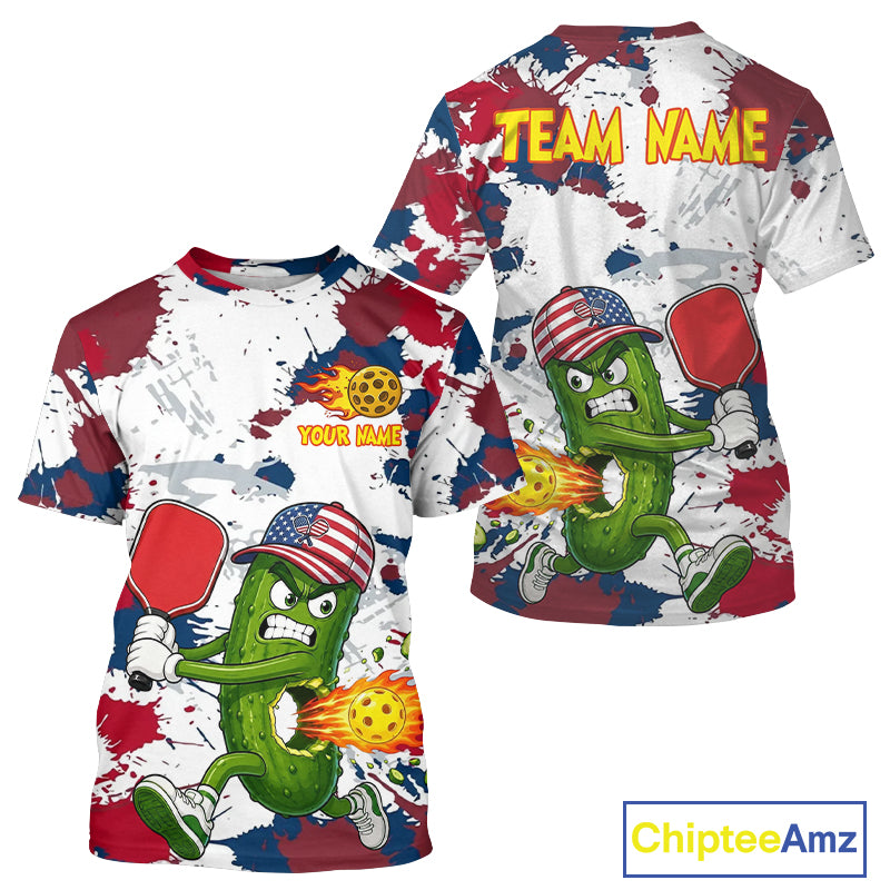 Red Blue Splatter Funny Pickleball Shirt For Men Personalized Flame Team Outfit