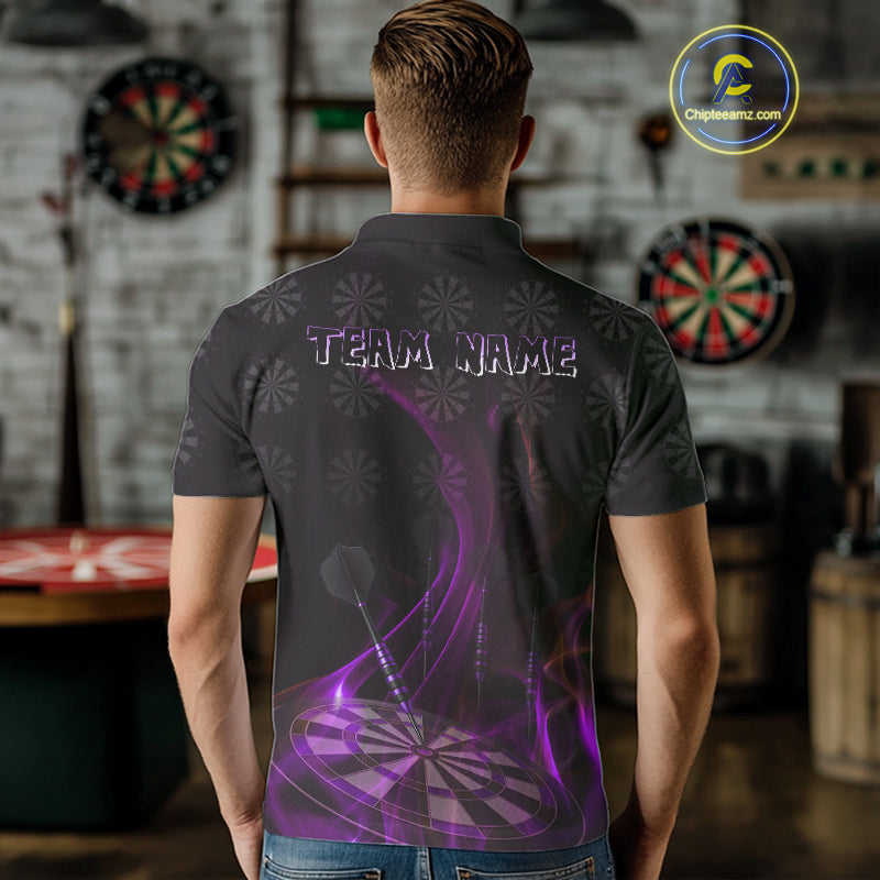 Flaming Dartboard 3D & Dart Arrow Purple Men's Darts Shirt Custom Name For Players NYN0693
