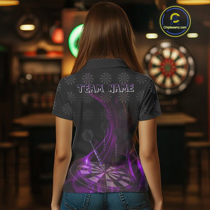 Flaming Dartboard 3D & Dart Arrow Purple Men's Darts Shirt Custom Name For Players NYN0693