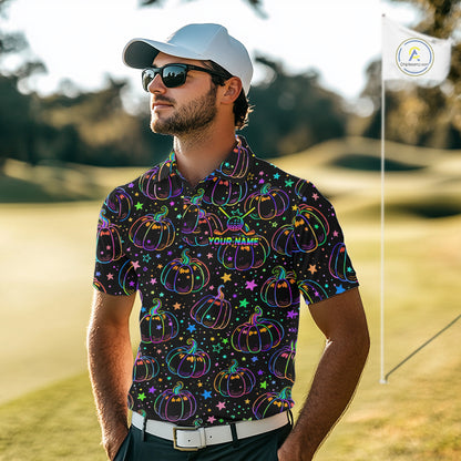 Rainbow Holographic Pumpkin Golf Polo Shirt Custom Halloween Golf Team Attire For Men NYN3962