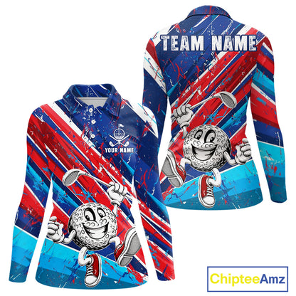 Funny Golfer Blue And Red Golf Polo Shirts For Womens Custom Golf Team Outfits Golf Gifts NYN3965
