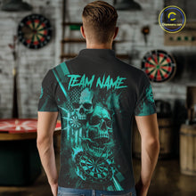 Load image into Gallery viewer, Custom Turquoise Smokes Grunge Skull Men Darts Polo Shirt US Flag Skull Dart League Jerseys NYN2125