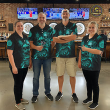 Load image into Gallery viewer, Custom Turquoise Smokes Grunge Skull Women Darts Polo Shirt US Flag Skull Dart League Jerseys NYN2125