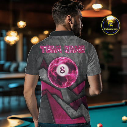 Ball Pool Billiard Polo & 1/4-Zip Shirt For Men Custom Light Pink 8 Ball Billiard Team Attire NYN2385