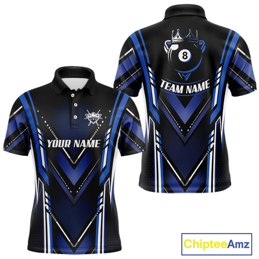 Black & Blue Crown 8 Ball Pool Men Billiard Polo & 1/4-Zip Shirt Personalized Billiard Gifts NYN2390