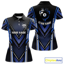 Load image into Gallery viewer, Black &amp; Blue Crown 8 Ball Pool Women Billiard Polo &amp; 1/4-Zip Shirt Personalized Billiard Gifts NYN2390